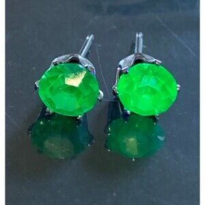 Sterling silver uranium glass stud earrings 6mm rhinestones